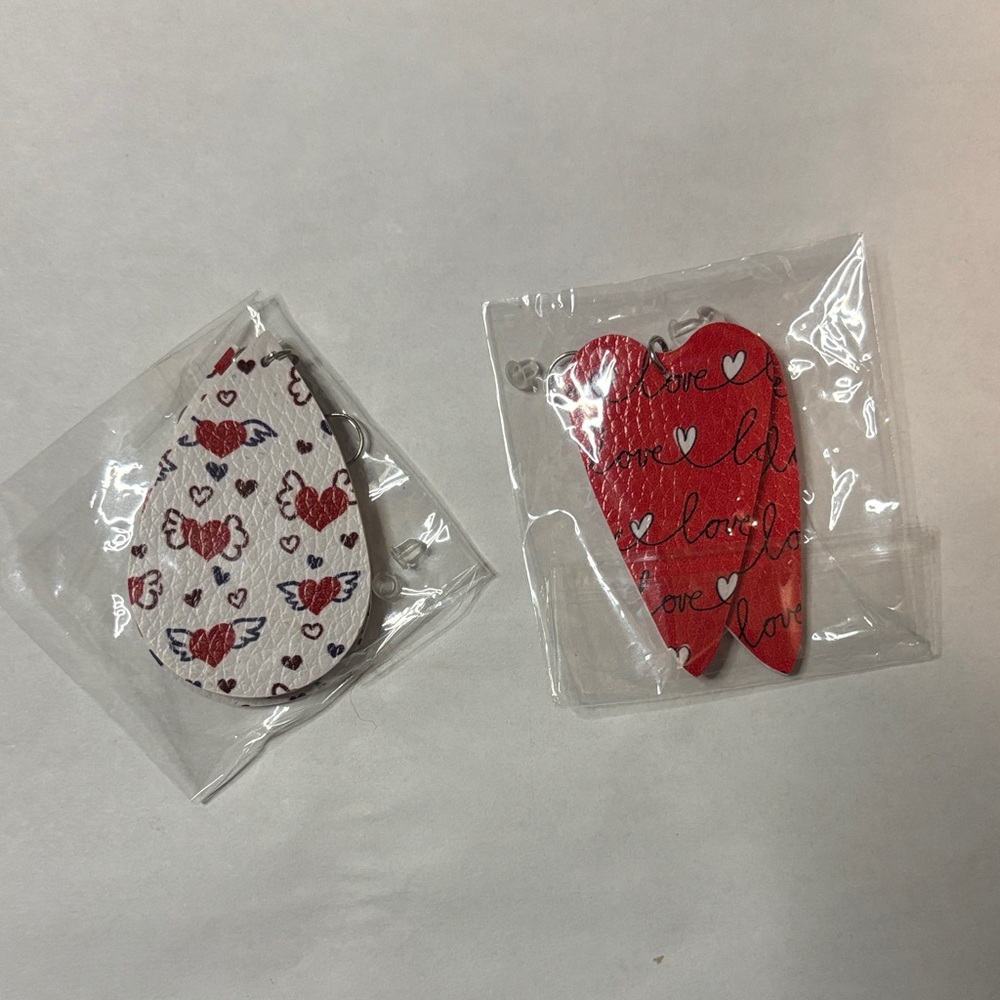 Faux Leather Earrings Heart and Teardrop Shaped Earrings
